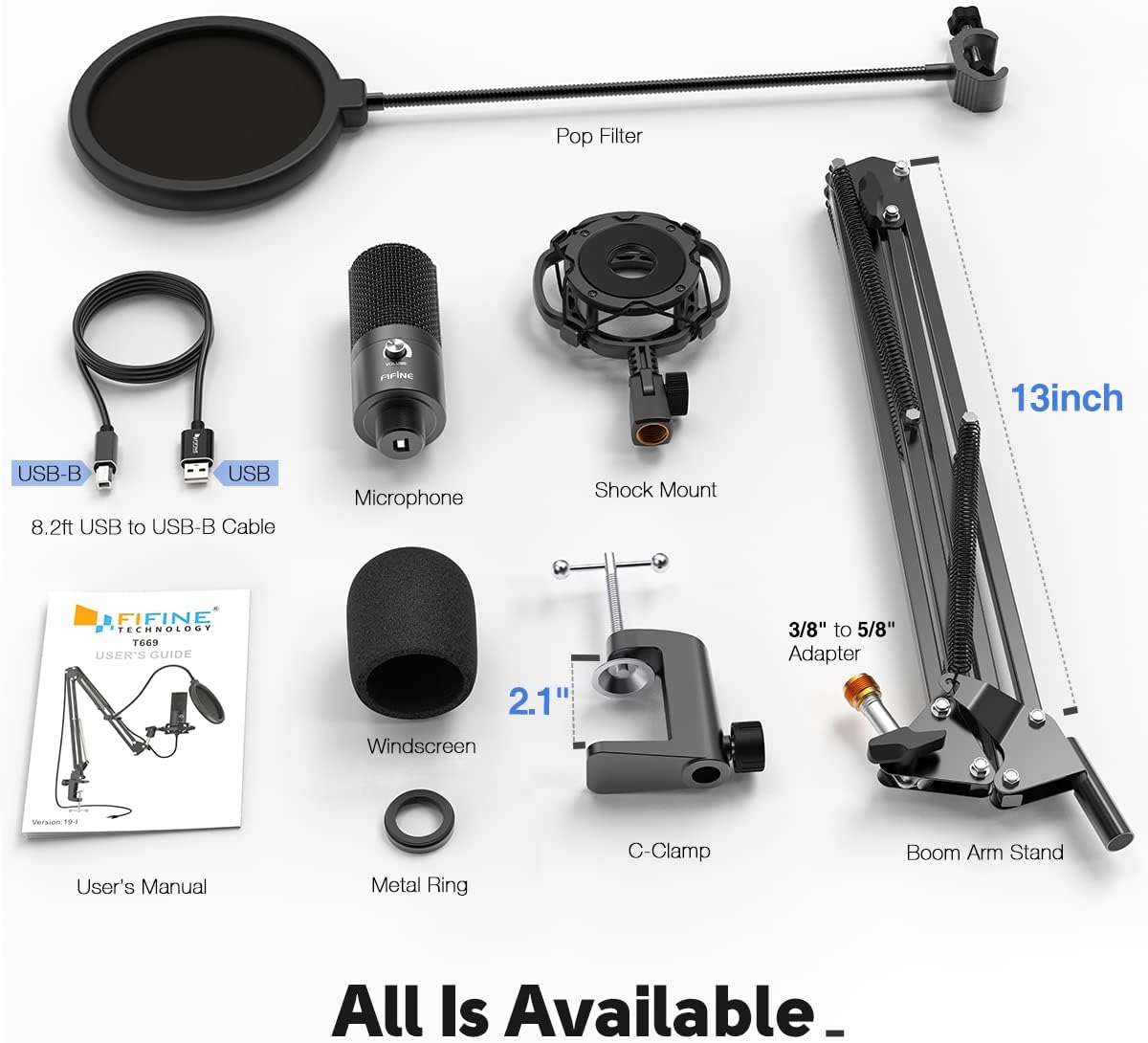  FIFINE T669 USB Microphone Bundle with Arm Stand and Shock Mount